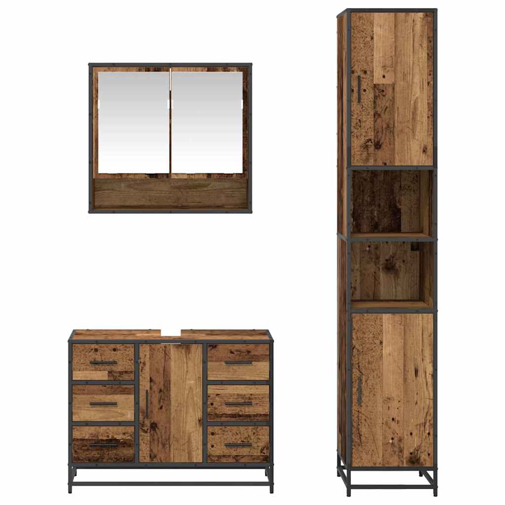 vidaXL Bathroom Furniture Set with Door 3 pcs Old Wood Engineered Wood