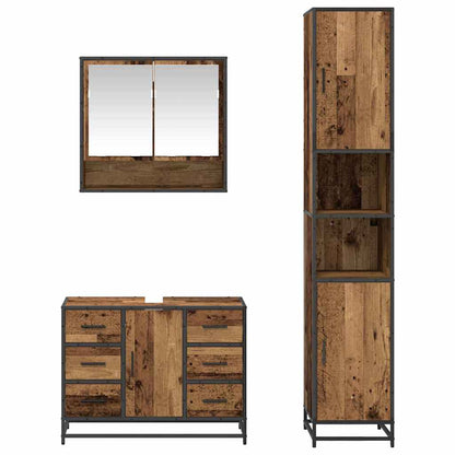 vidaXL Bathroom Furniture Set with Door 3 pcs Old Wood Engineered Wood