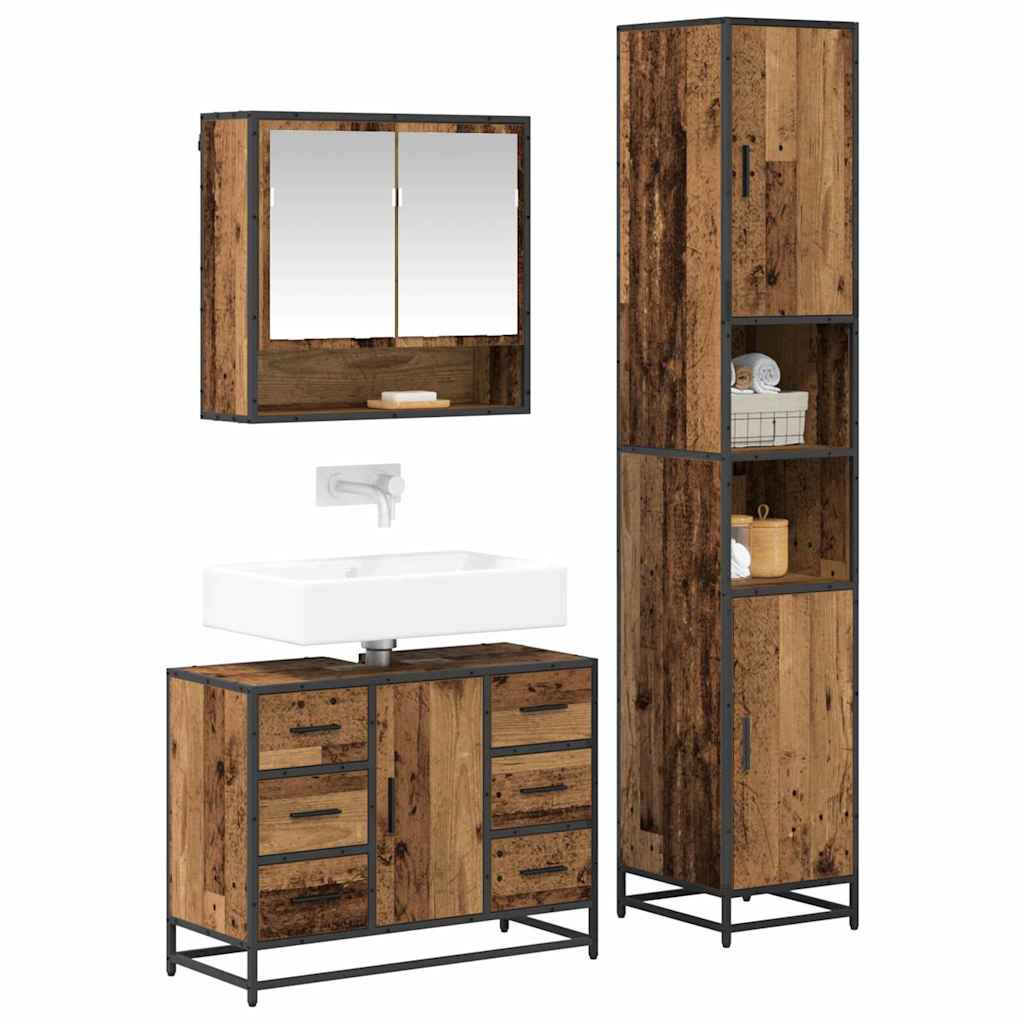 vidaXL Bathroom Furniture Set with Door 3 pcs Old Wood Engineered Wood