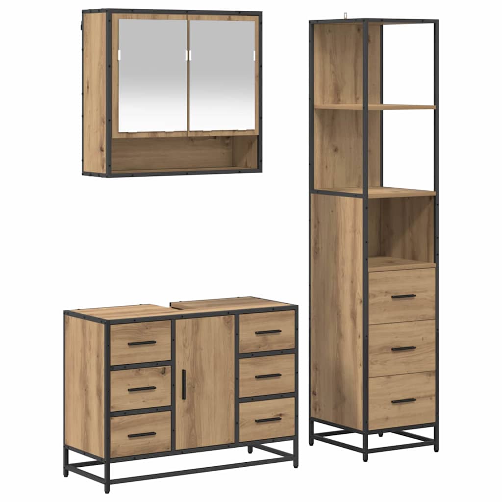 vidaXL Bathroom Furniture Set 3 pcs Artisan Oak Engineered Wood