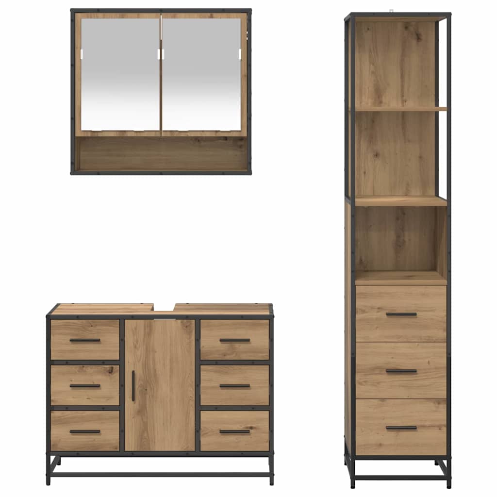 vidaXL Bathroom Furniture Set 3 pcs Artisan Oak Engineered Wood
