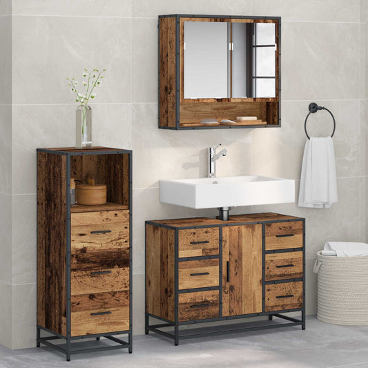 vidaXL Bathroom Furniture Set with Door 3 pcs Old Wood Engineered Wood