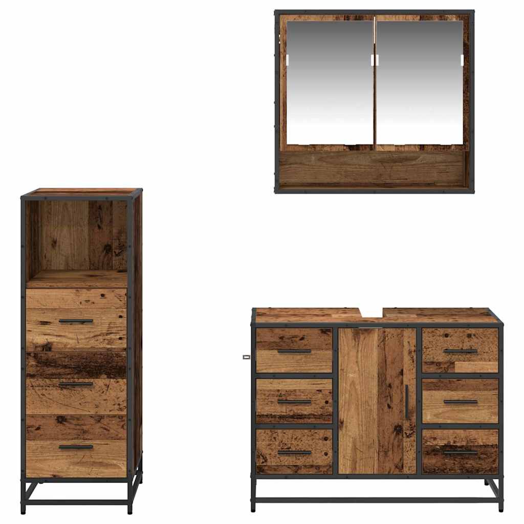 vidaXL Bathroom Furniture Set with Door 3 pcs Old Wood Engineered Wood