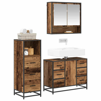 vidaXL Bathroom Furniture Set with Door 3 pcs Old Wood Engineered Wood