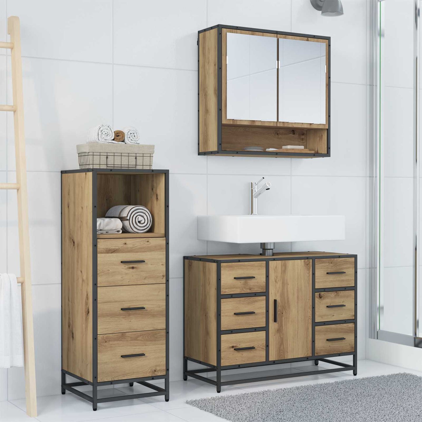 vidaXL Bathroom Furniture Set 3 pcs Artisan Oak Engineered Wood