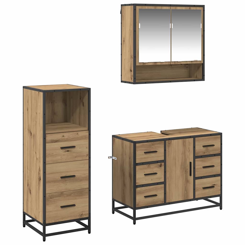vidaXL Bathroom Furniture Set 3 pcs Artisan Oak Engineered Wood