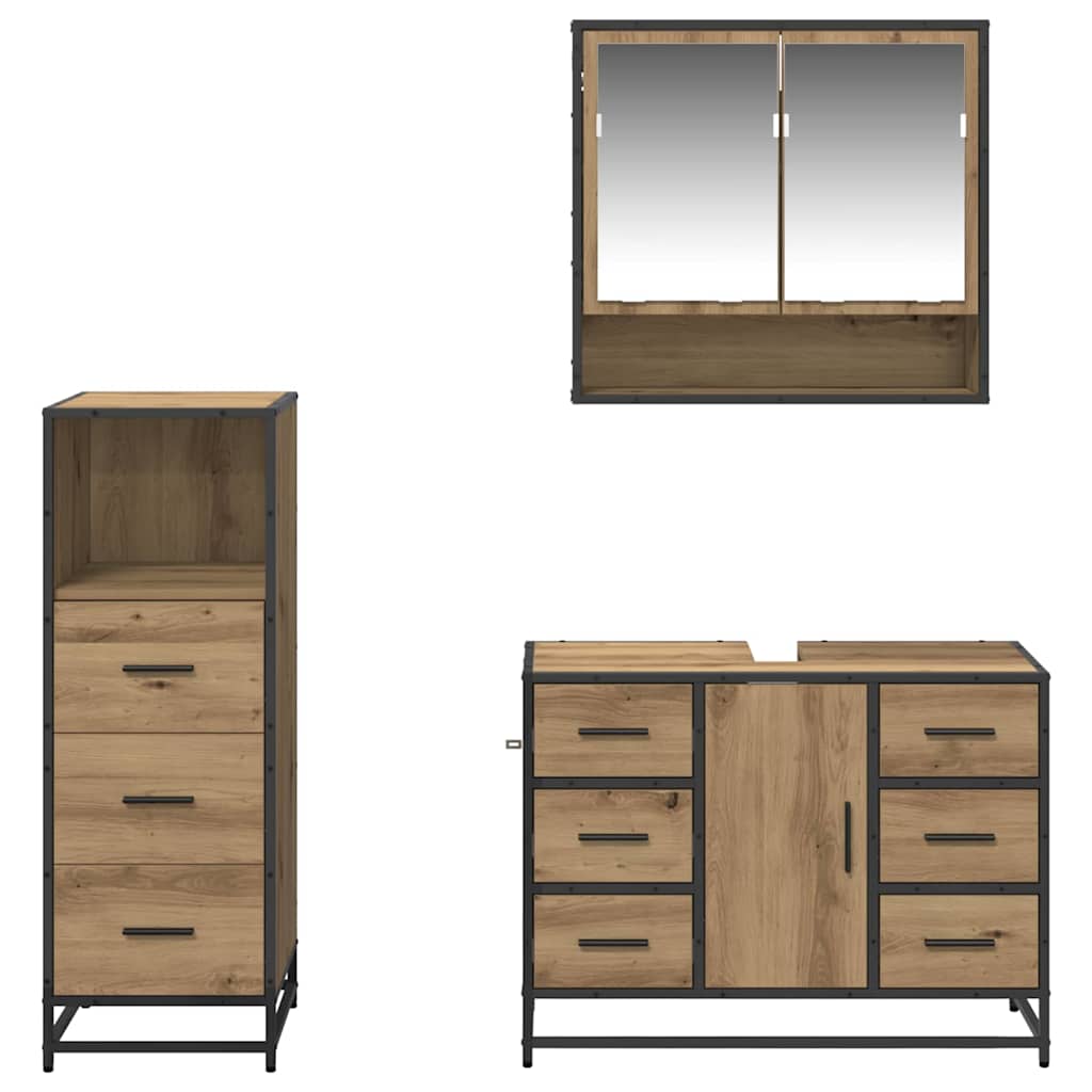 vidaXL Bathroom Furniture Set 3 pcs Artisan Oak Engineered Wood