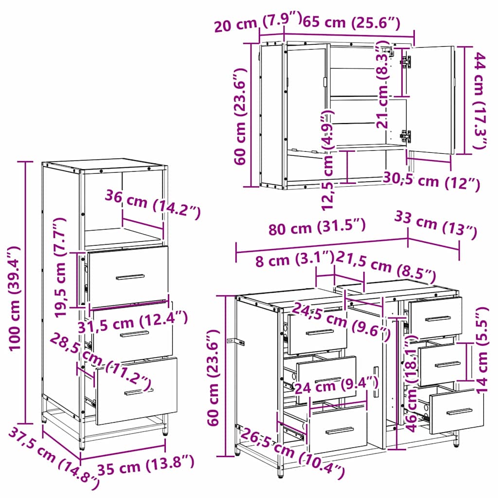vidaXL Bathroom Furniture Set 3 pcs Artisan Oak Engineered Wood