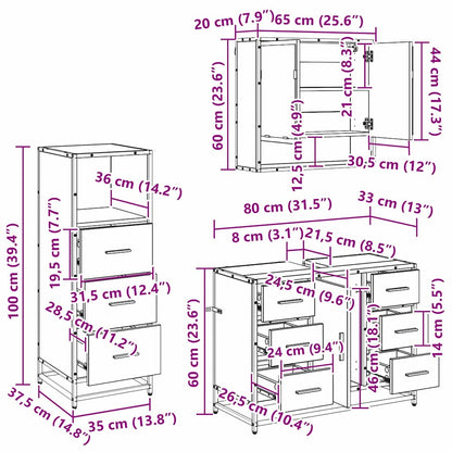 vidaXL Bathroom Furniture Set 3 pcs Artisan Oak Engineered Wood