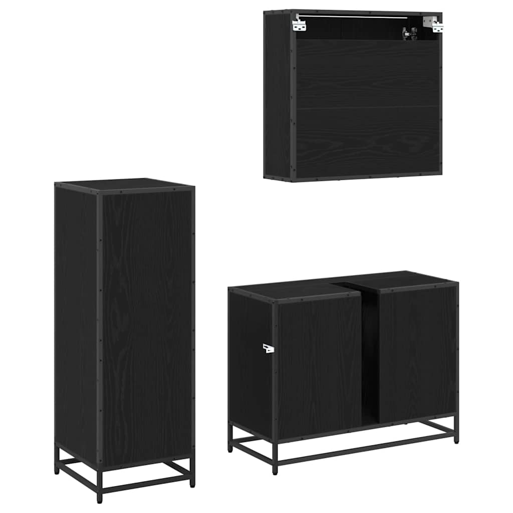 vidaXL Bathroom Furniture Set 3 pcs Black Oak Engineered Wood
