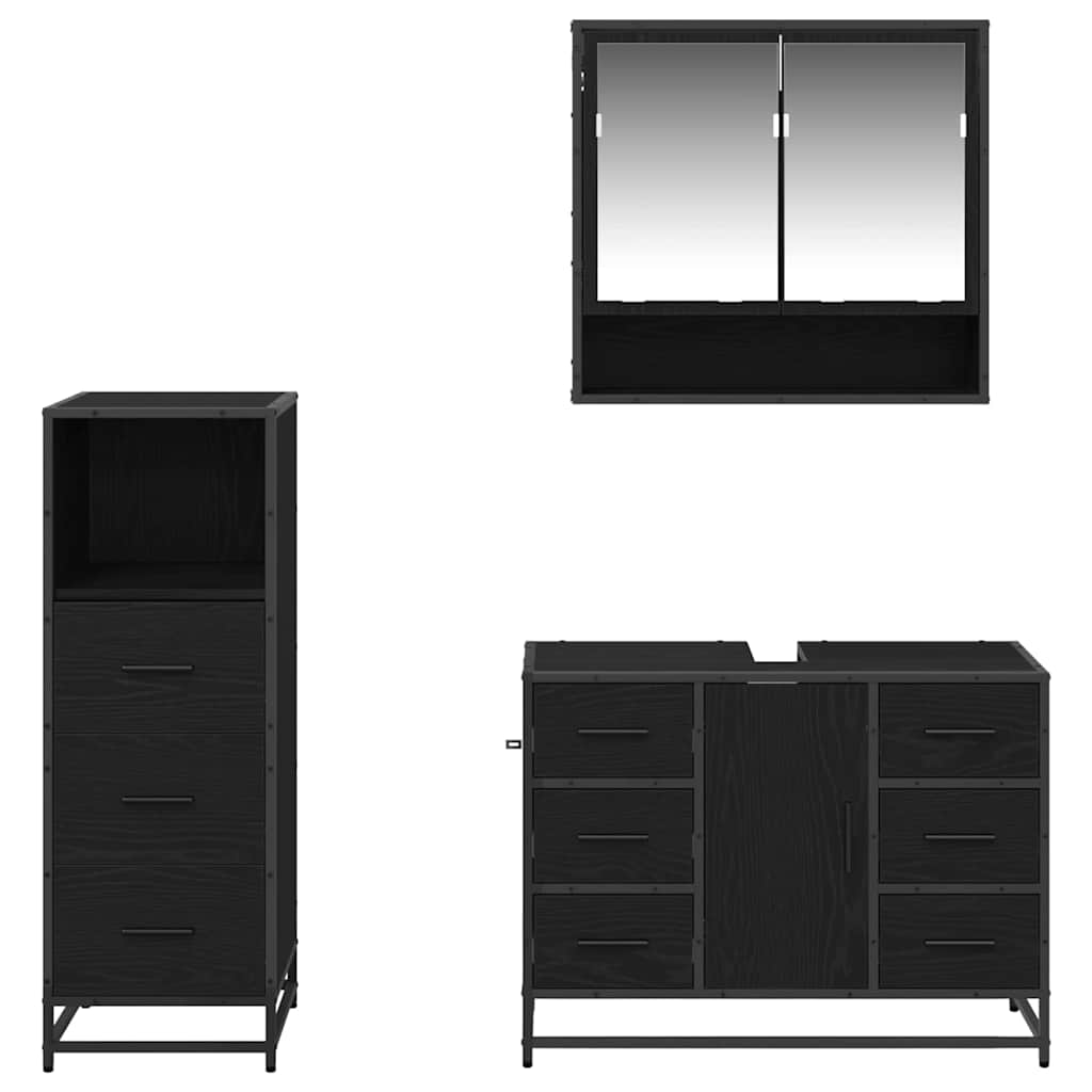 vidaXL Bathroom Furniture Set 3 pcs Black Oak Engineered Wood