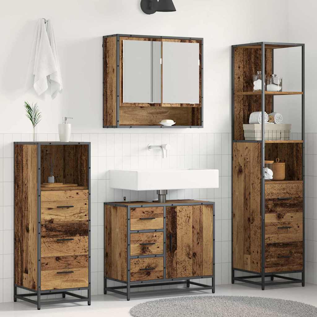 vidaXL Bathroom Furniture Set with Door 4 pcs Old Wood Engineered Wood