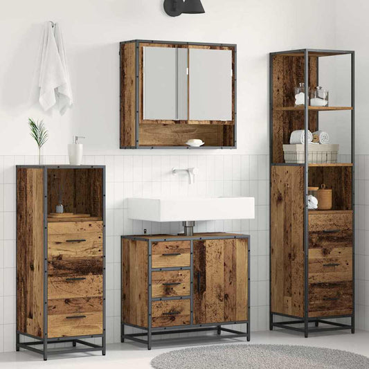 vidaXL Bathroom Furniture Set with Door 4 pcs Old Wood Engineered Wood