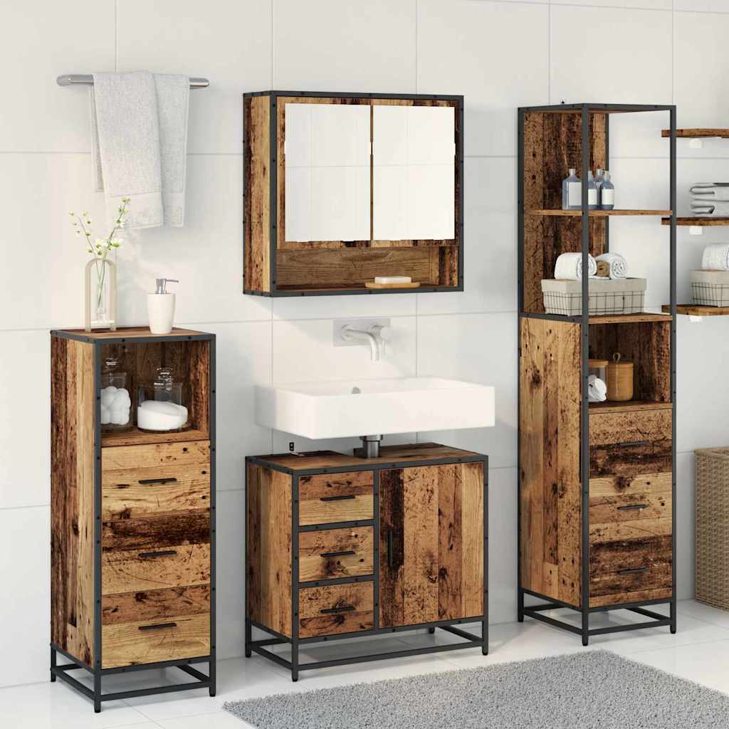 vidaXL Bathroom Furniture Set with Door 4 pcs Old Wood Engineered Wood