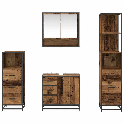 vidaXL Bathroom Furniture Set with Door 4 pcs Old Wood Engineered Wood