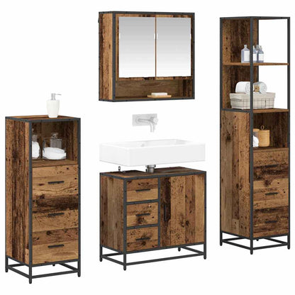 vidaXL Bathroom Furniture Set with Door 4 pcs Old Wood Engineered Wood