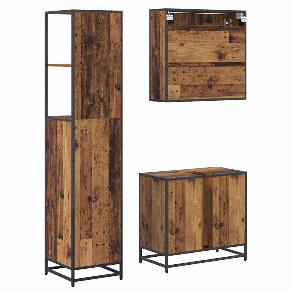 vidaXL Bathroom Furniture Set with Door 3 pcs Old Wood Engineered Wood