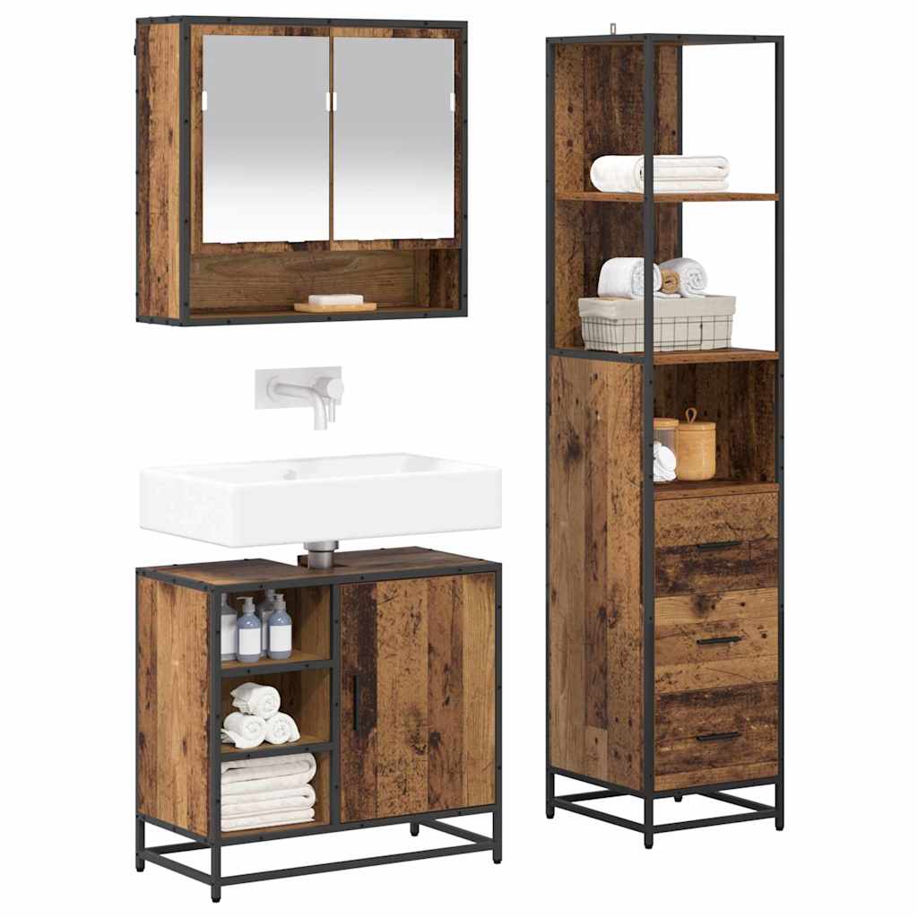 vidaXL Bathroom Furniture Set with Door 3 pcs Old Wood Engineered Wood