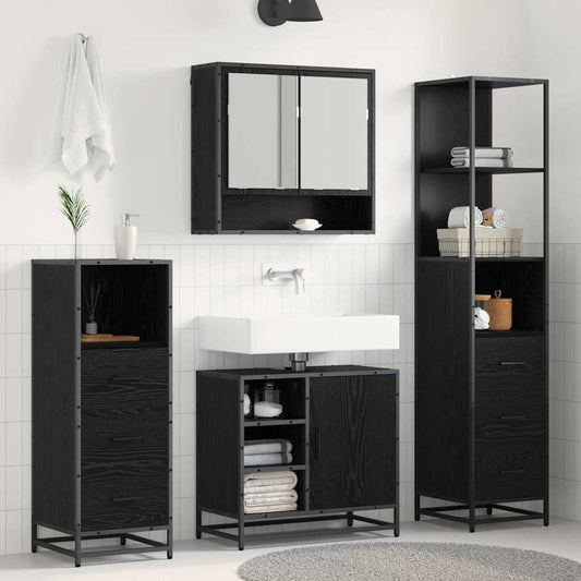 vidaXL Bathroom Furniture Set 3 pcs Black Oak Engineered Wood