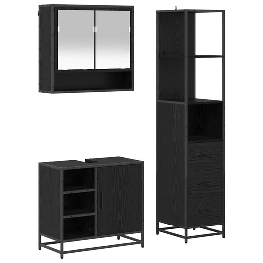vidaXL Bathroom Furniture Set 3 pcs Black Oak Engineered Wood