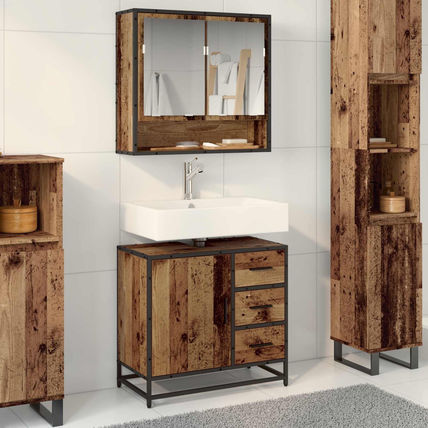 vidaXL Bathroom Furniture Set with Door 2 pcs Old Wood Engineered Wood