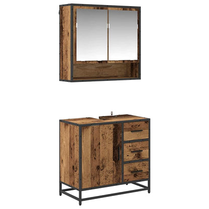 vidaXL Bathroom Furniture Set with Door 2 pcs Old Wood Engineered Wood