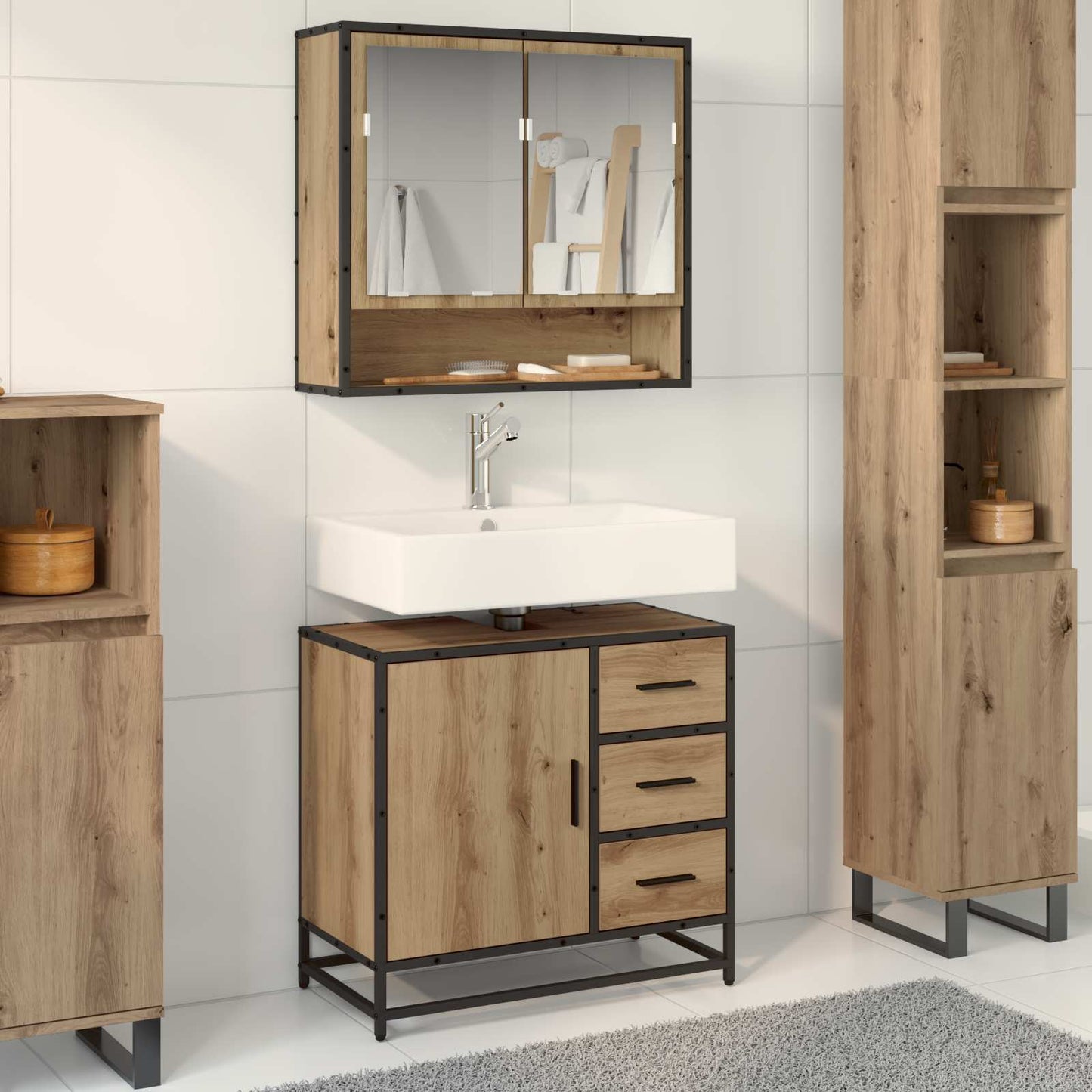 vidaXL Bathroom Furniture Set 2 pcs Artisan Oak Engineered Wood