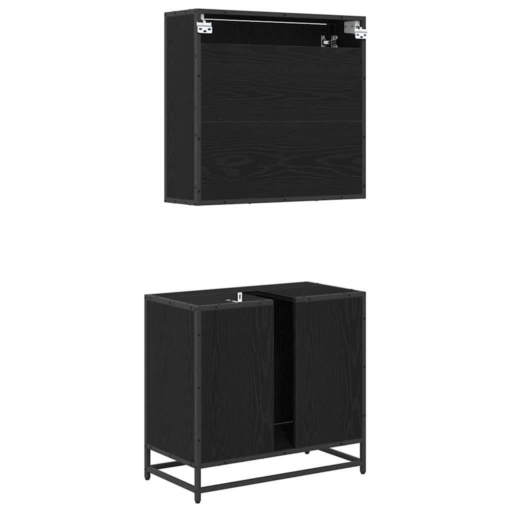 vidaXL Bathroom Furniture Set 2 pcs Black Oak Engineered Wood