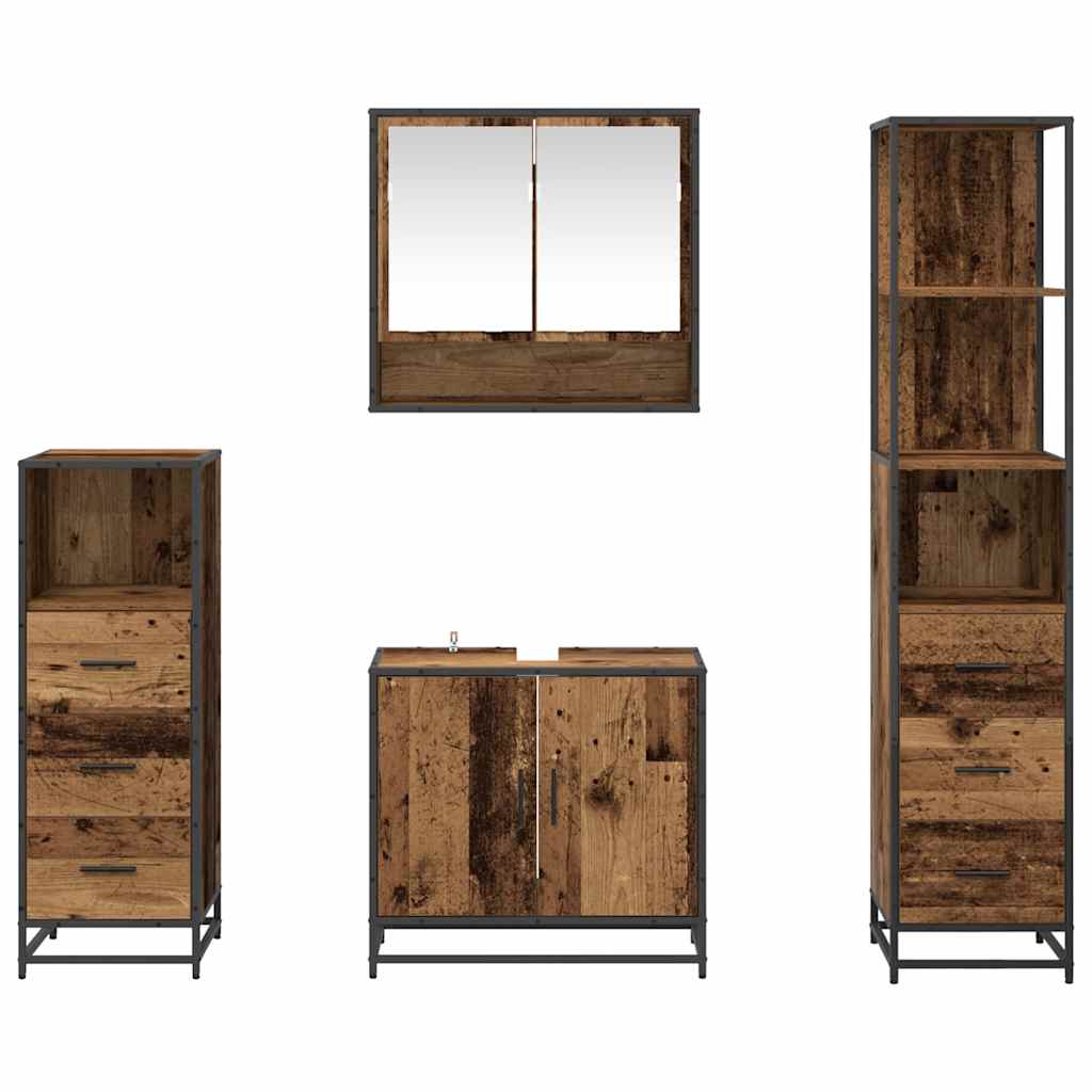 vidaXL Bathroom Furniture Set with Door 4 pcs Old Wood Engineered Wood