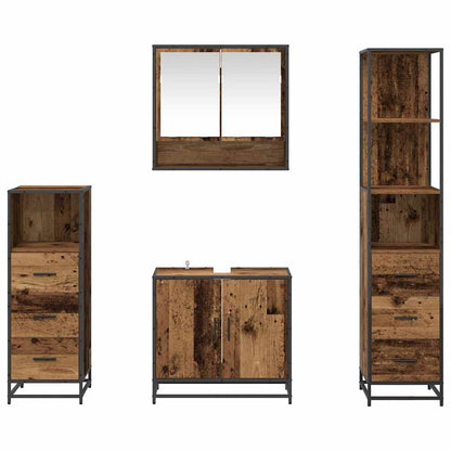 vidaXL Bathroom Furniture Set with Door 4 pcs Old Wood Engineered Wood