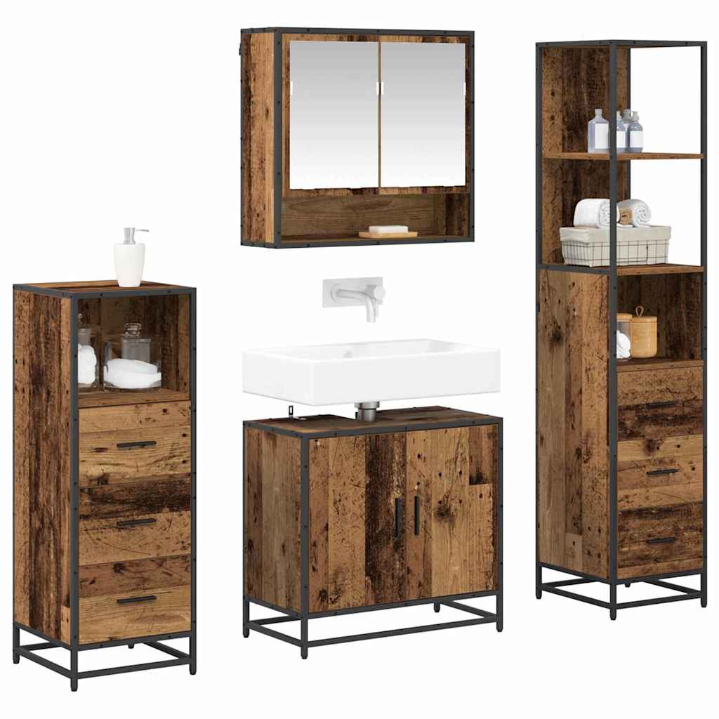 vidaXL Bathroom Furniture Set with Door 4 pcs Old Wood Engineered Wood