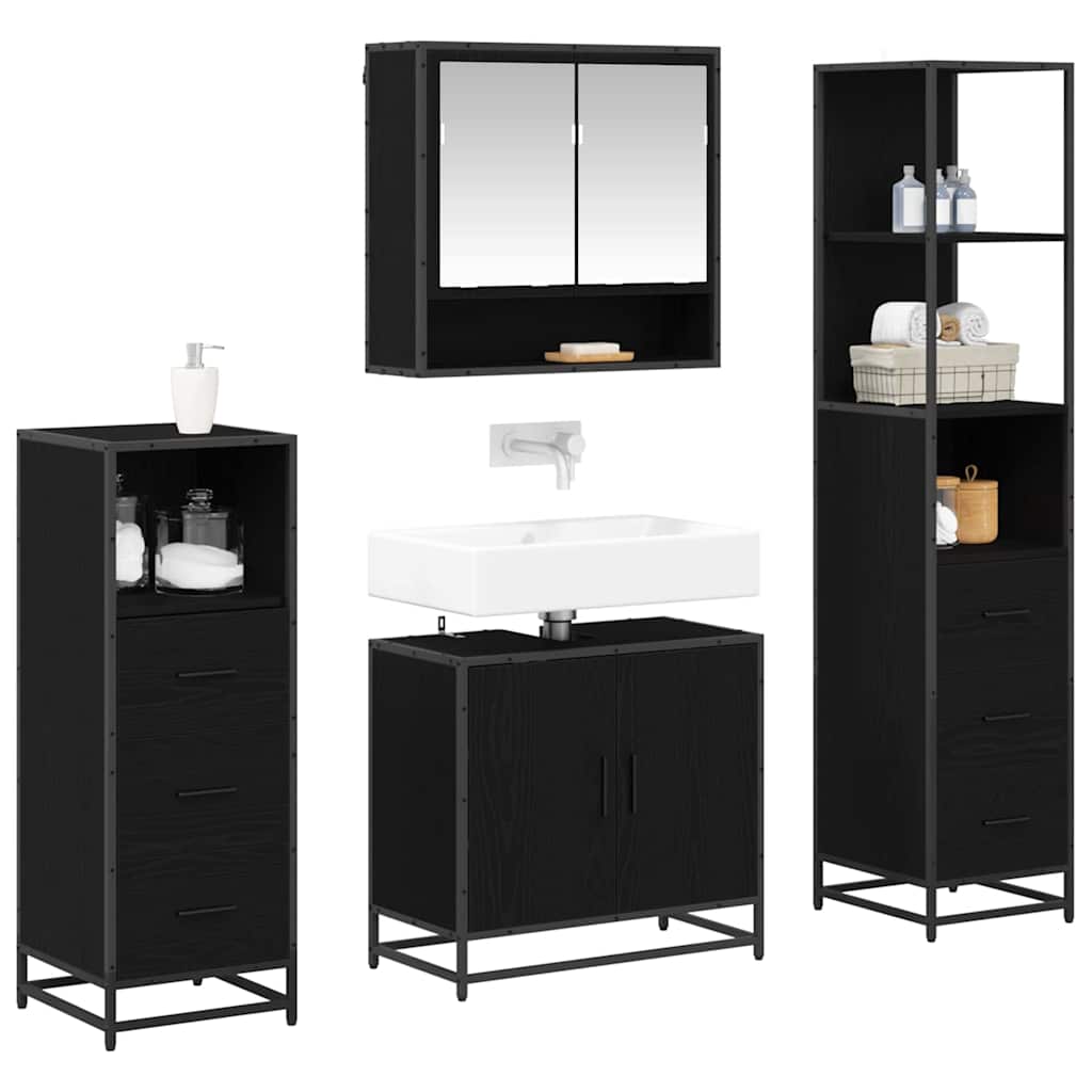 vidaXL Bathroom Furniture Set 4 pcs Black oak 65 x 33 x 60 cm