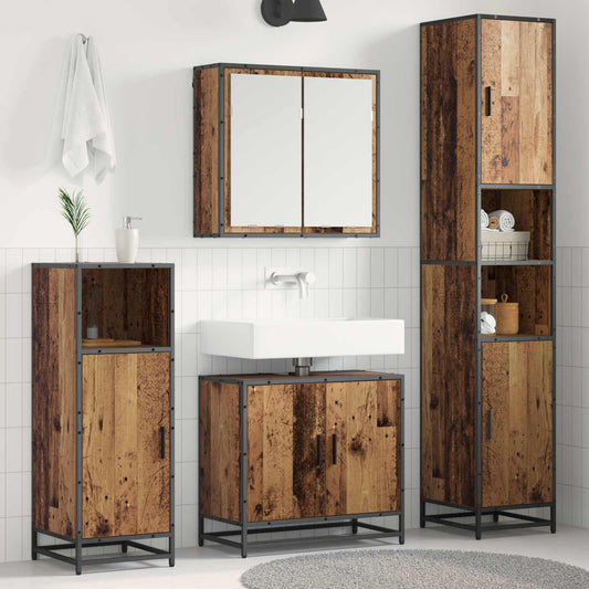 vidaXL Bathroom Furniture Set with Door 3 pcs Old Wood Engineered Wood