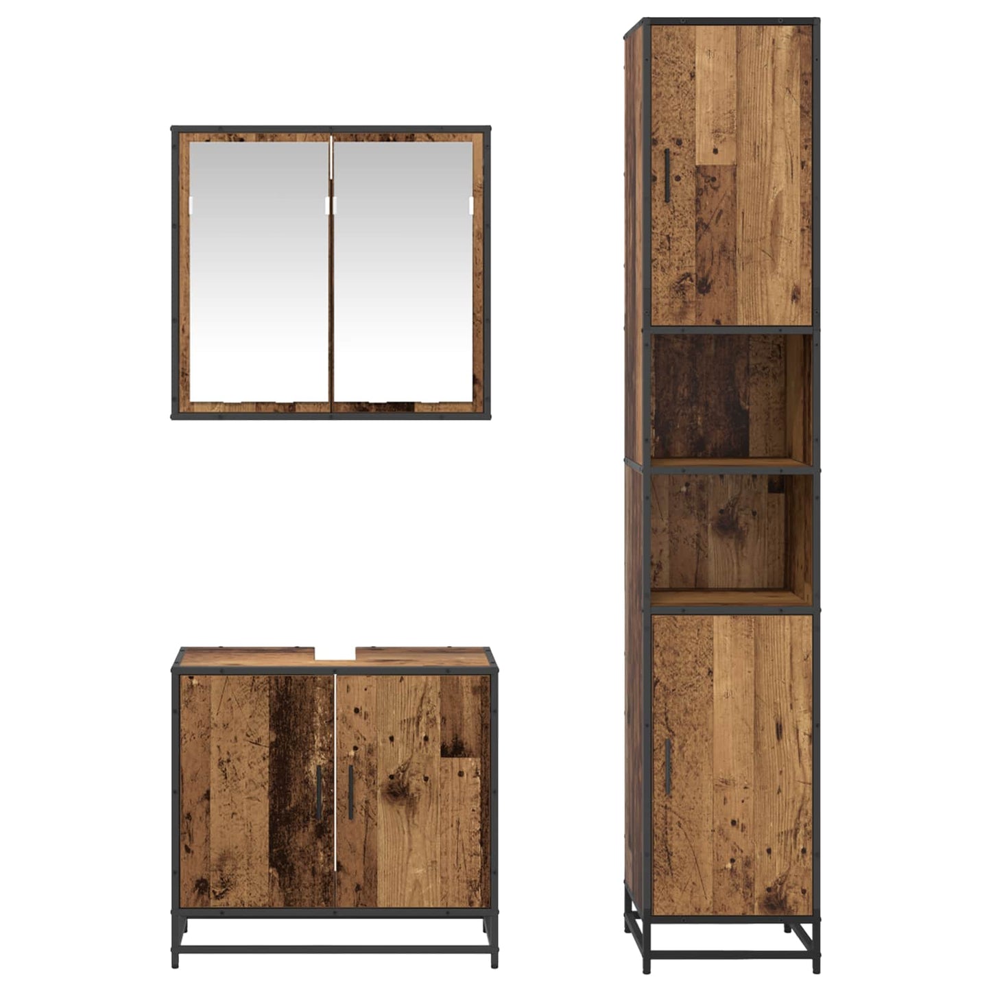 vidaXL Bathroom Furniture Set with Door 3 pcs Old Wood Engineered Wood