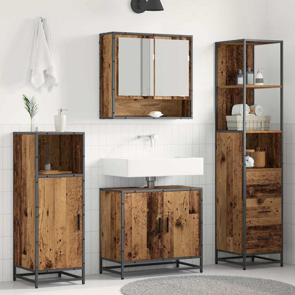 vidaXL Bathroom Furniture Set with Door 3 pcs Old Wood Engineered Wood
