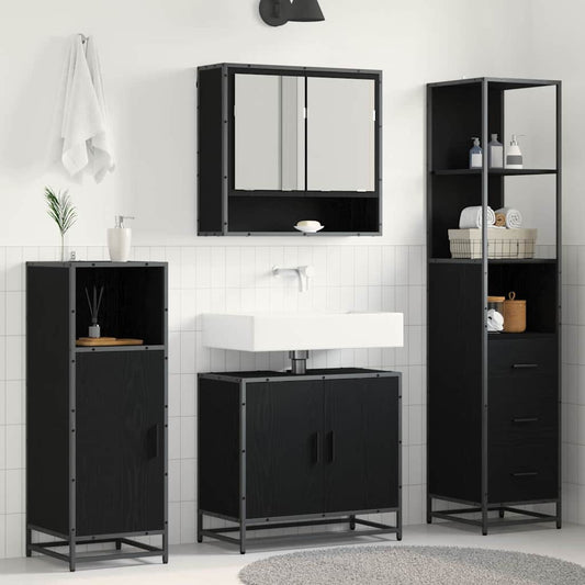 vidaXL Bathroom Furniture Set 3 pcs Black Oak Engineered Wood