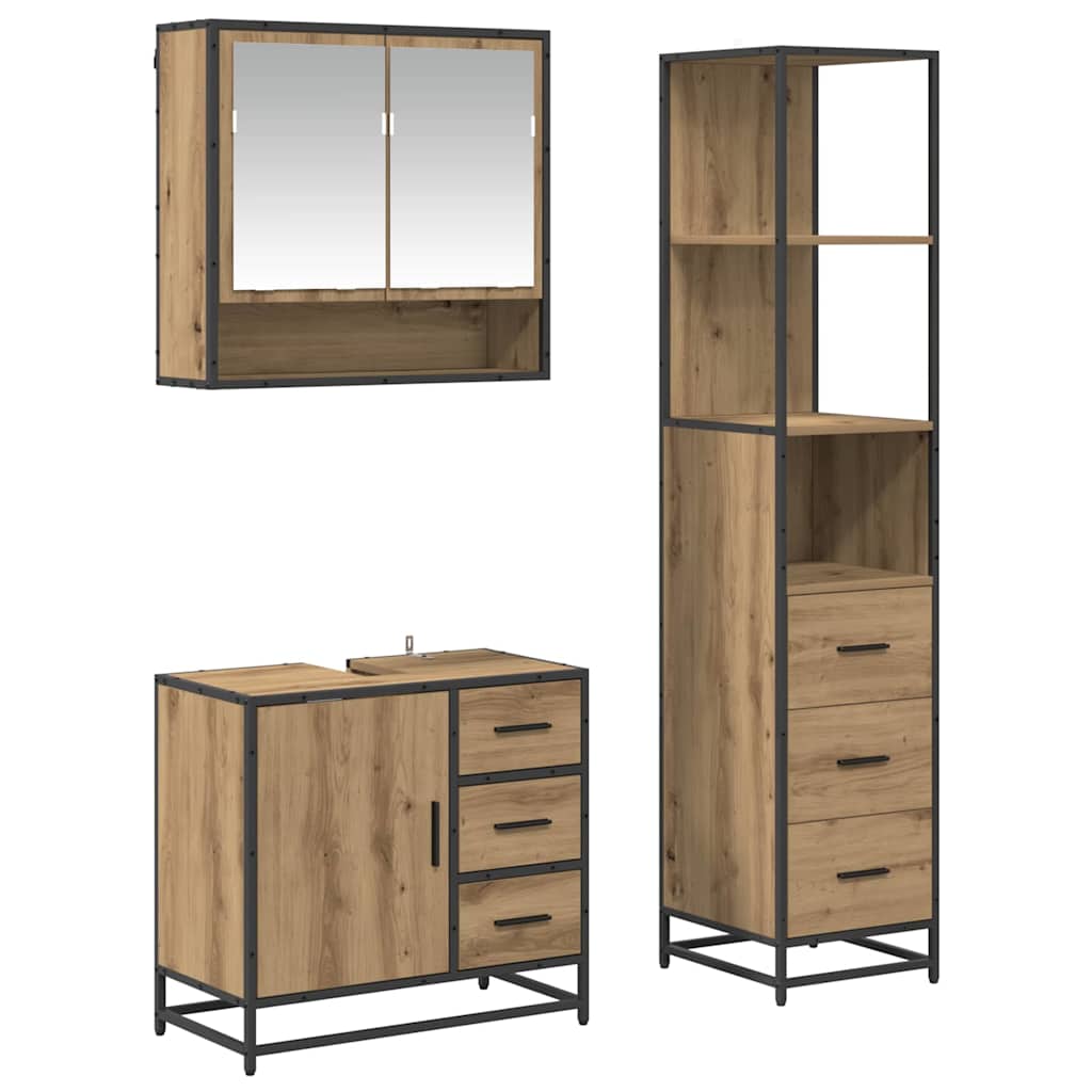 vidaXL Bathroom Furniture Set 3 pcs Artisan Oak Engineered Wood