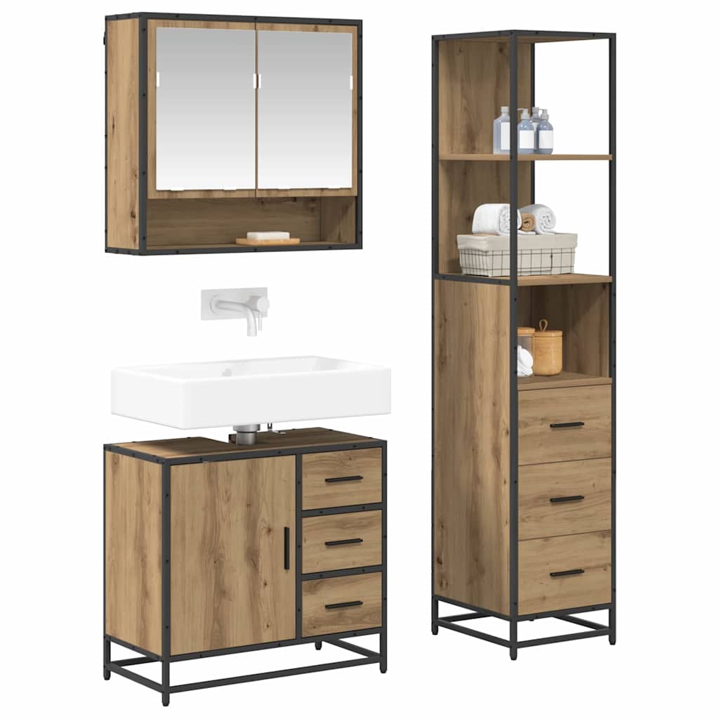 vidaXL Bathroom Furniture Set 3 pcs Artisan Oak Engineered Wood