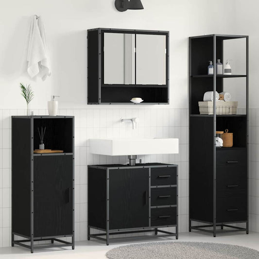 vidaXL Bathroom Furniture Set 3 pcs Black Oak Engineered Wood