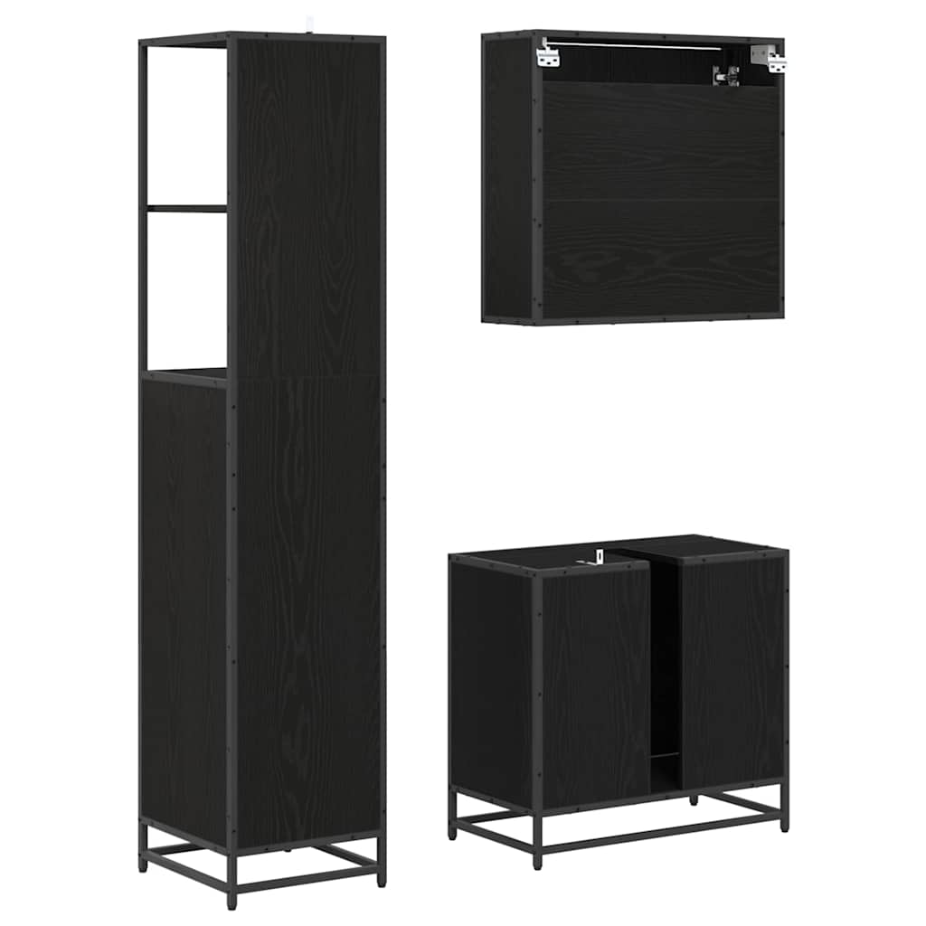 vidaXL Bathroom Furniture Set 3 pcs Black Oak Engineered Wood