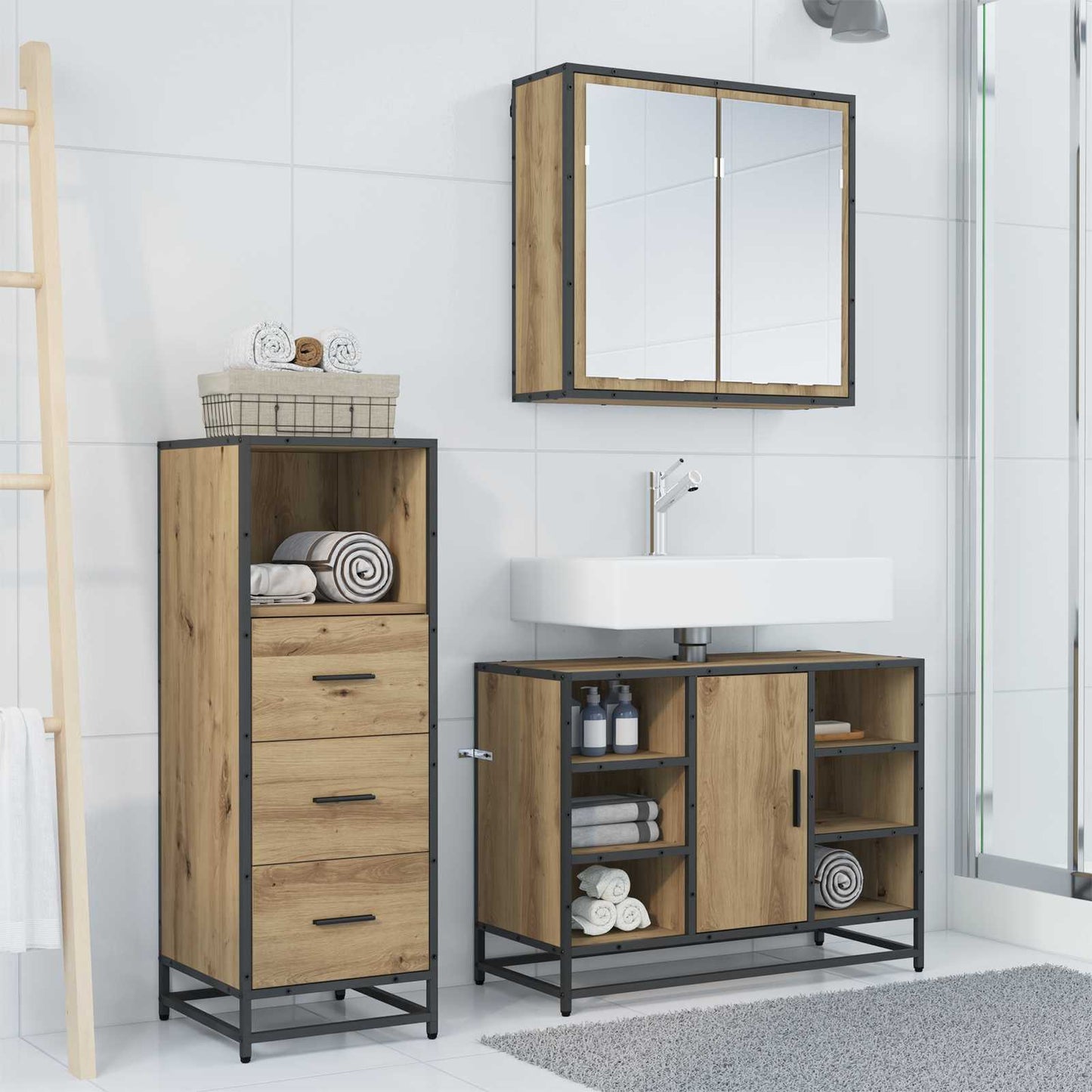 vidaXL Bathroom Furniture Set 3 pcs Artisan Oak Engineered Wood