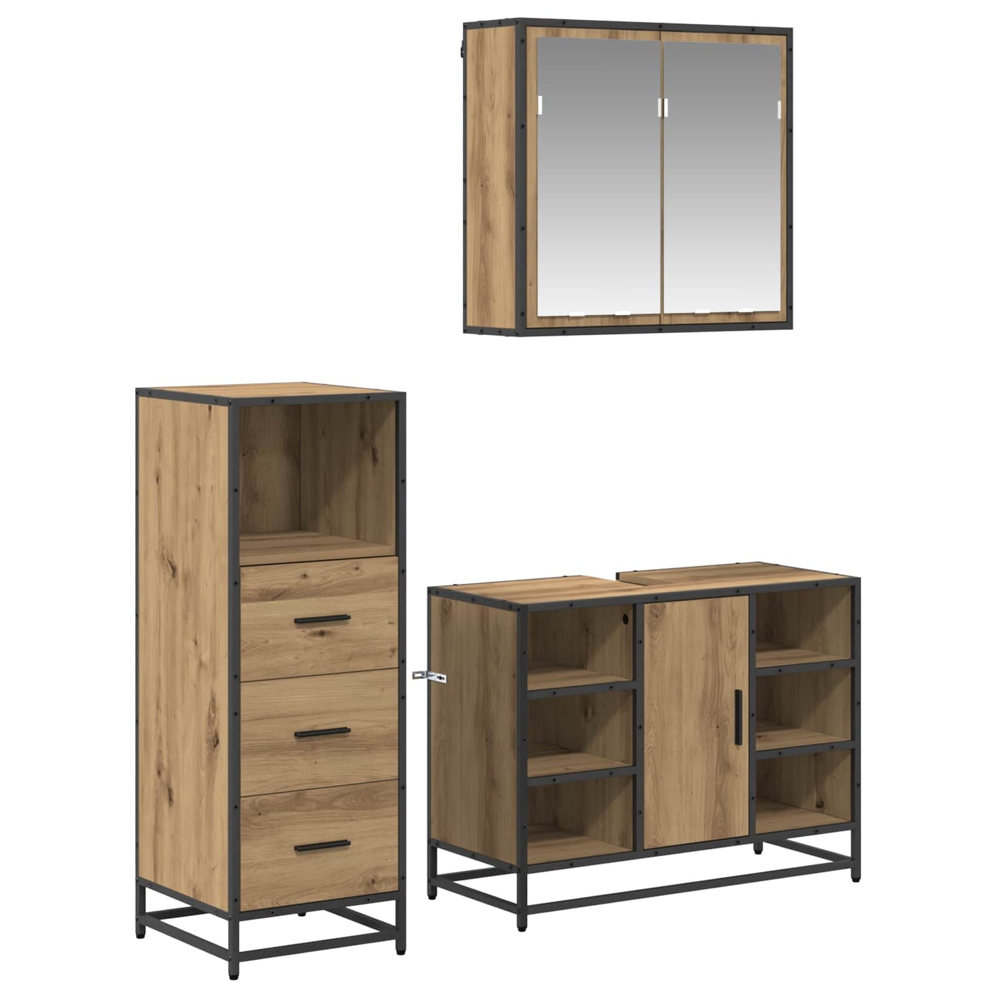 vidaXL Bathroom Furniture Set 3 pcs Artisan Oak Engineered Wood
