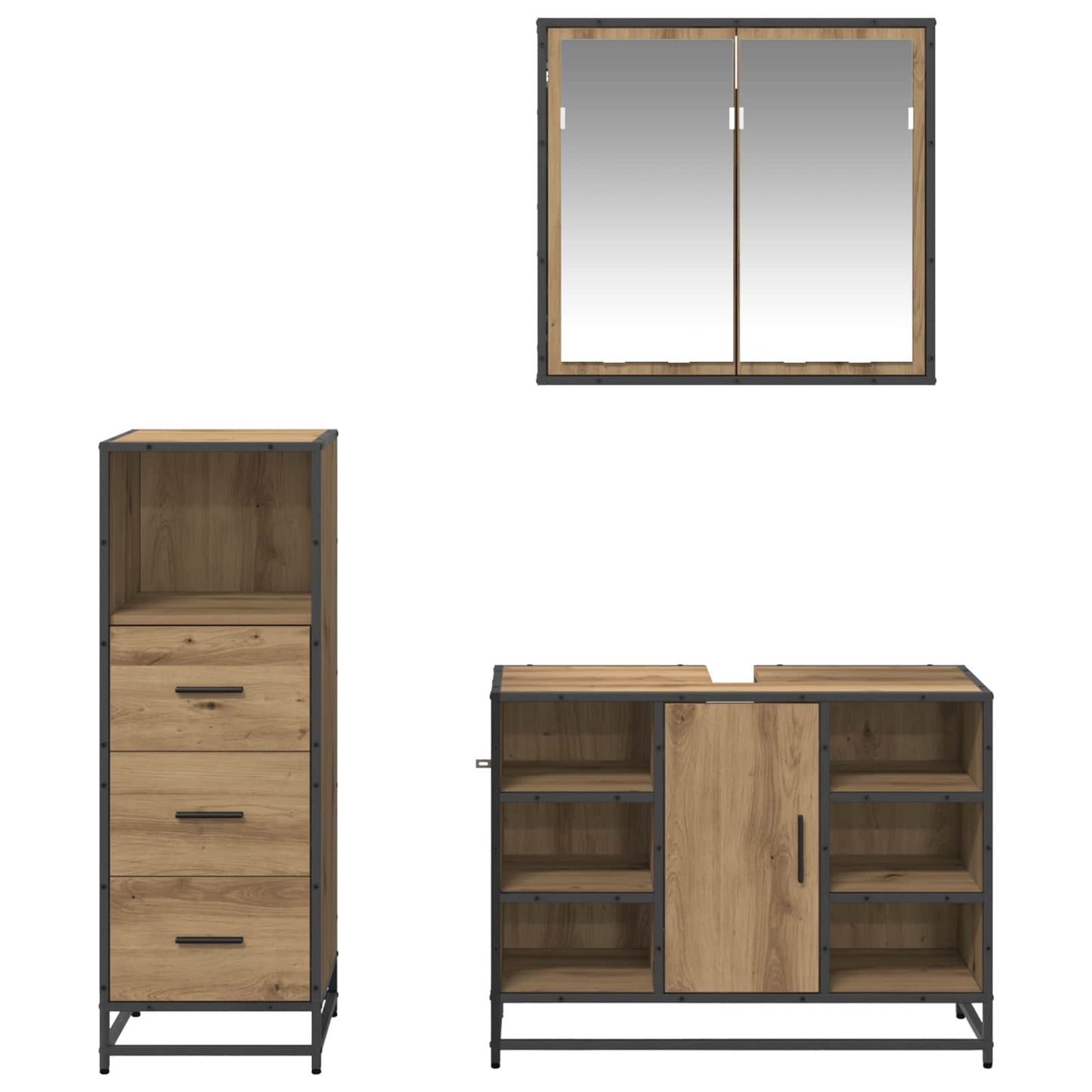 vidaXL Bathroom Furniture Set 3 pcs Artisan Oak Engineered Wood