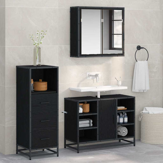 vidaXL Bathroom Furniture Set 3 pcs Black oak 80 x 33 x 60 cm