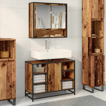 vidaXL Bathroom Furniture Set with Door 2 pcs Old Wood Engineered Wood