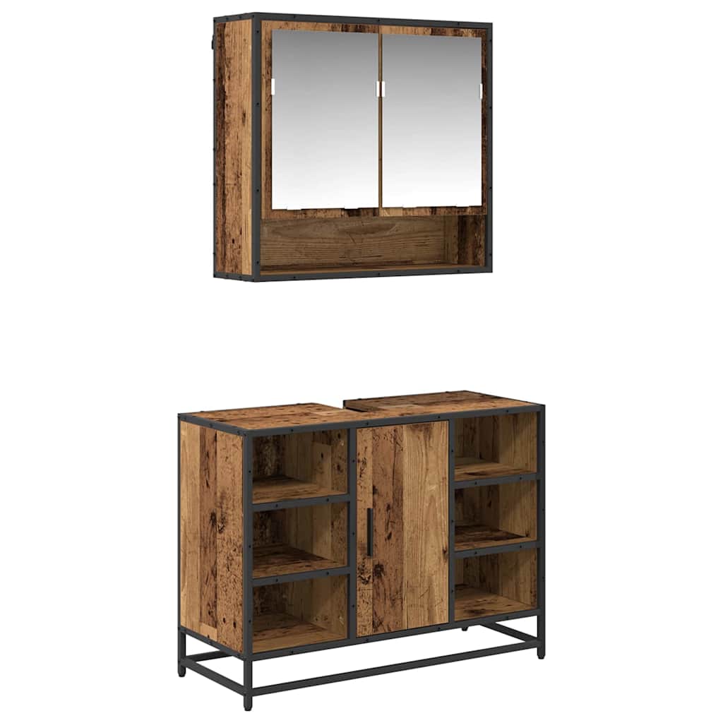 vidaXL Bathroom Furniture Set with Door 2 pcs Old Wood Engineered Wood