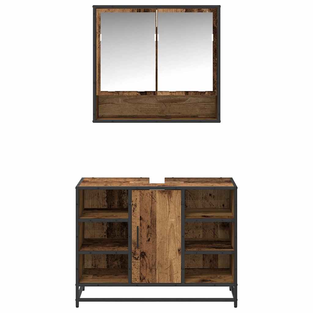 vidaXL Bathroom Furniture Set with Door 2 pcs Old Wood Engineered Wood