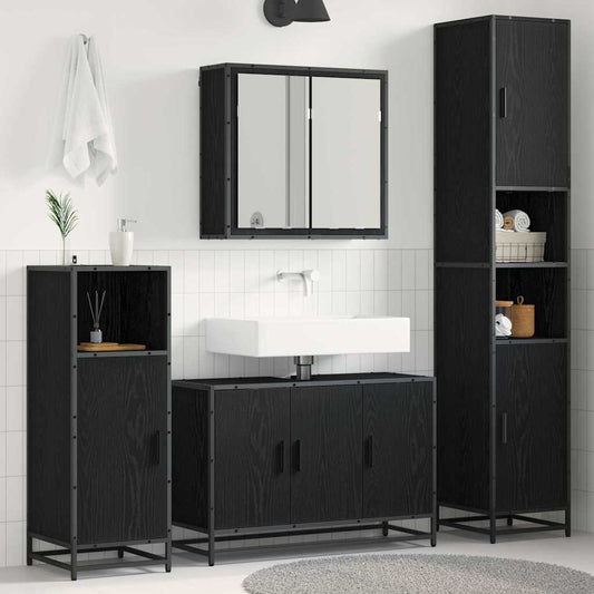 vidaXL Bathroom Furniture Set 2 pcs Black Oak Engineered Wood