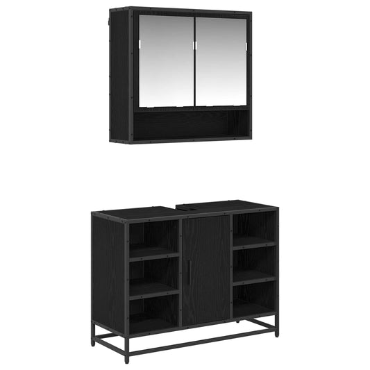 vidaXL Bathroom Furniture Set 2 pcs Black Oak Engineered Wood