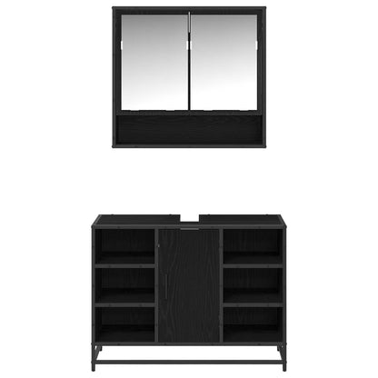vidaXL Bathroom Furniture Set 2 pcs Black Oak Engineered Wood